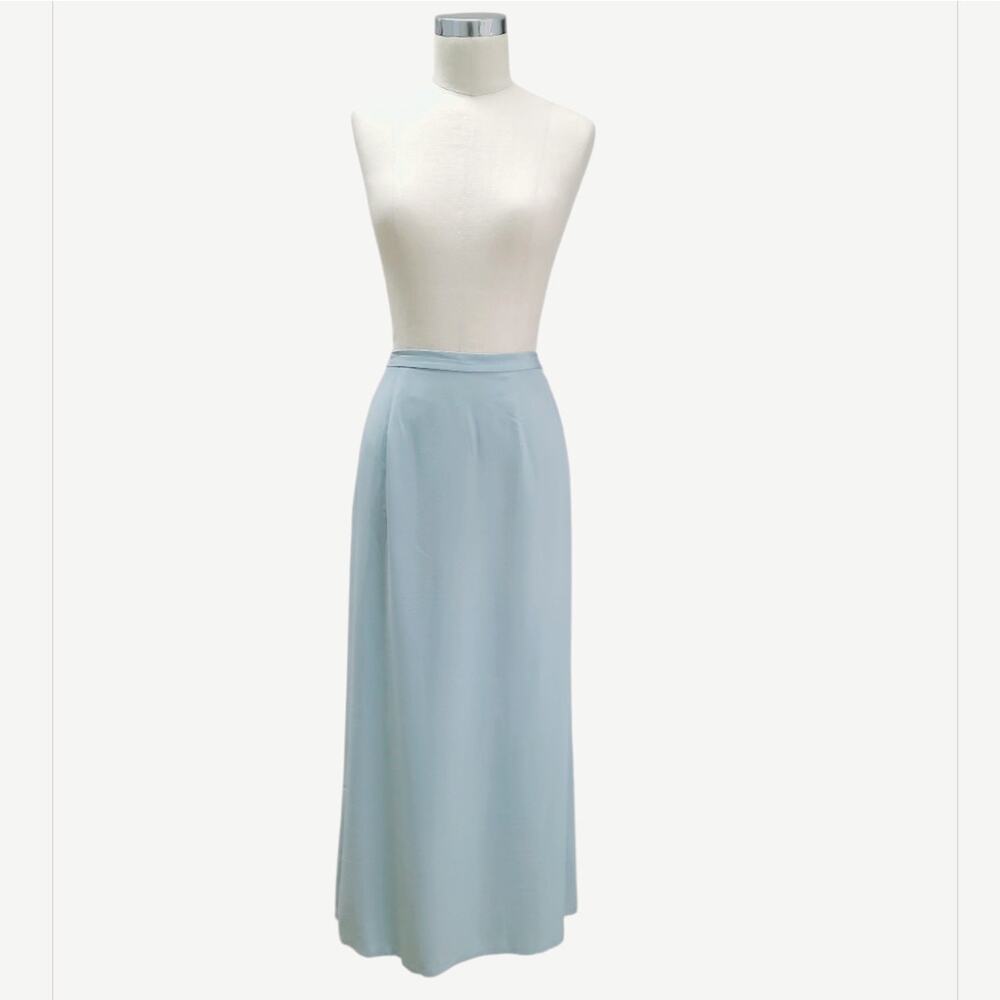 Vintage 90s Seafoam Green Silk Midi Skirt Patrick Collection Elastic Waist 12